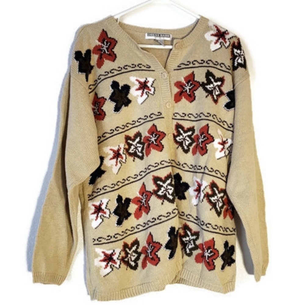 Dress barn leaf flower knit button down sweater